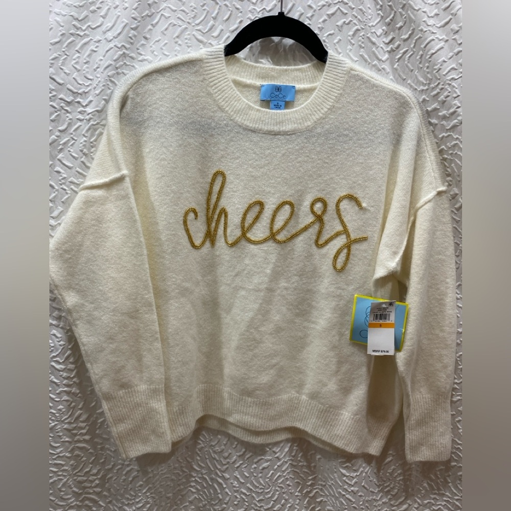 C&C California Cream Sweater with Gold Embroidery